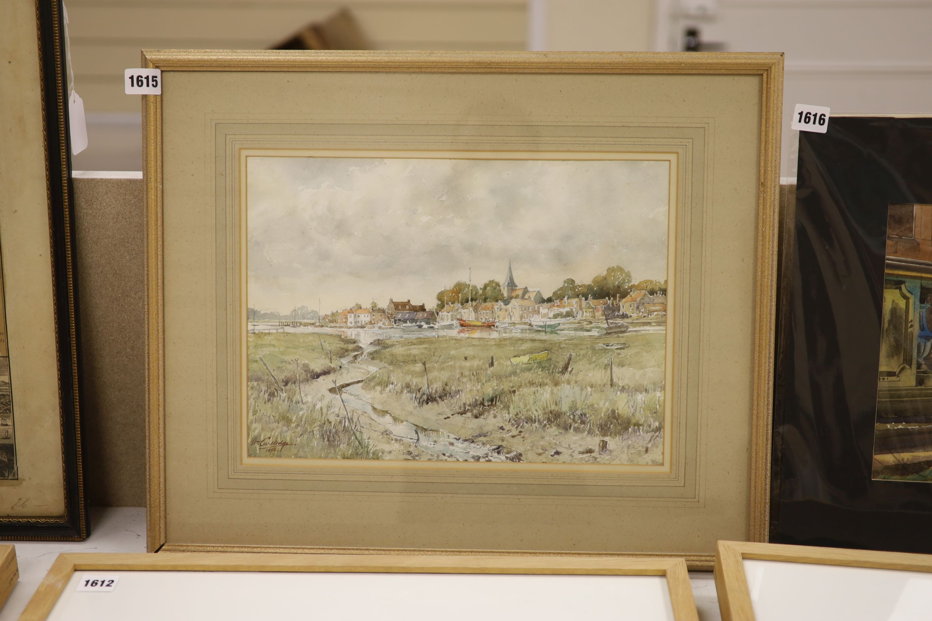 William Cartledge (1891-1976), watercolour, ‘Low Water, Bosham’, signed and dated 1956, 27 x 37cm, 26.5cm x 37cm